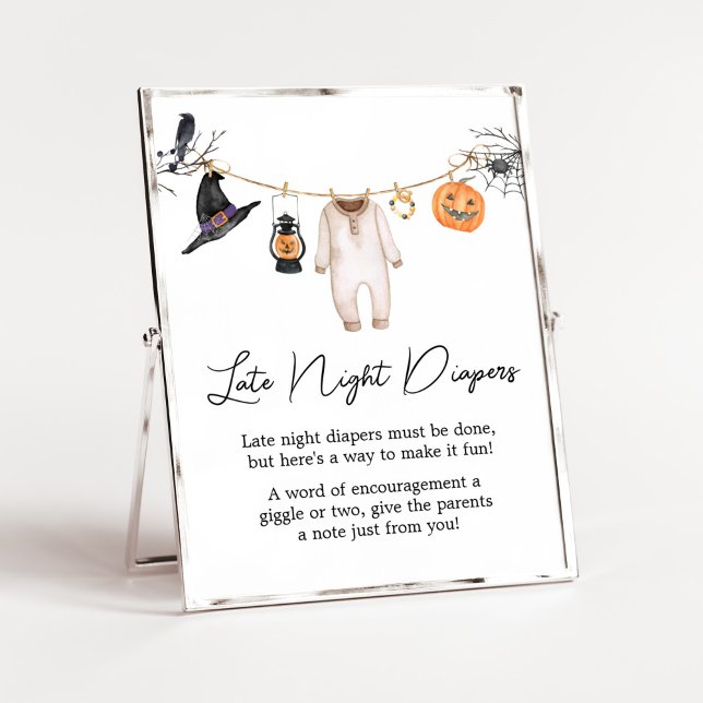 Little Boo Halloween Spate Night Diapers Poster (Halloween Baby Clothes Baby Shower Late Night Diapers Sign)