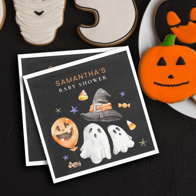 Little Boo Halloween Watercolor Babydusche Serviette (Unveiling the Little Boo Baby Shower Napkin - an epitome of class, elegance, and pure affection!)