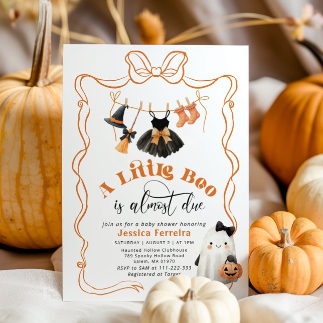 Little Boo is Due Bow Clothesline Babydusche Einladung (Von Creator hochgeladen)
