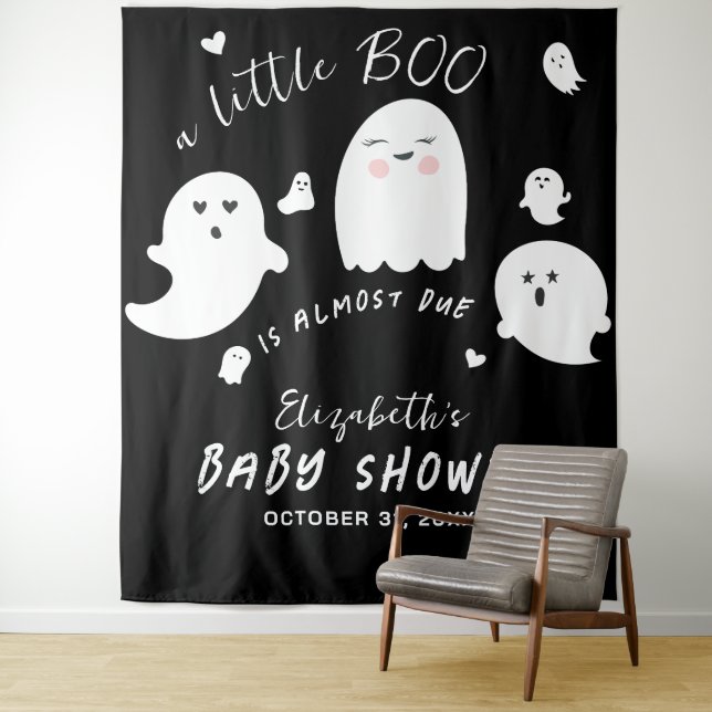 Little Boo is Due Ghost Halloween Baby Shower Wandteppich (Beispiel)