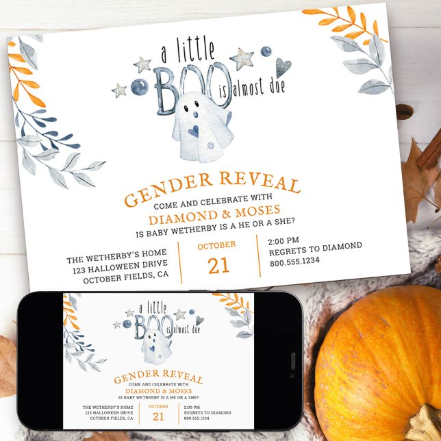 Little Boo ist beinahe zur Halloween-Genderoffenba Einladung (Little Boo Gender Reveal Invitation for halloween season)