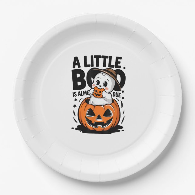 Little Boo ist fast zu Niedlichen Halloween-Schwan Pappteller (Vorderseite)