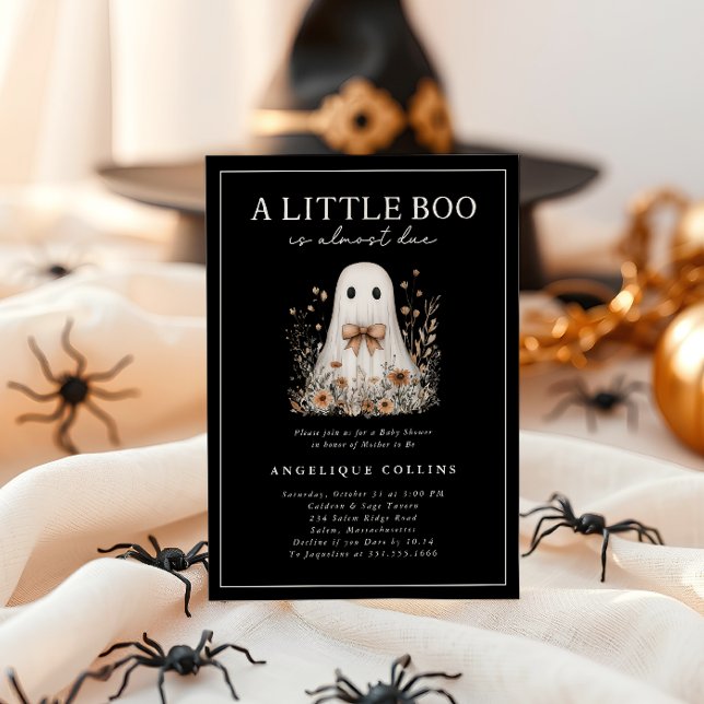 Little Boo Niedlich Ghost Bow Wildblumen Kinderdus Einladung (A Little Boo is Almost Due - Ghost and wildflowers Baby Shower Invitation)