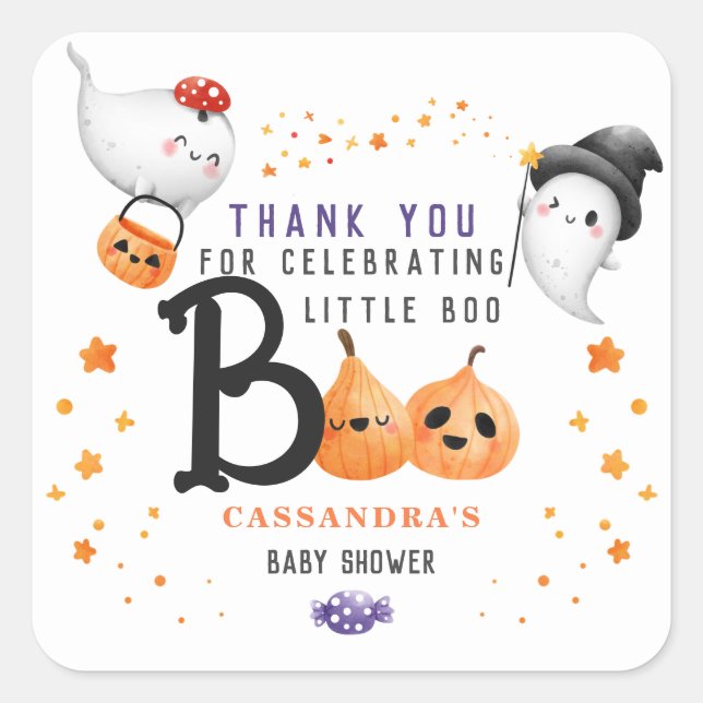 Little Boo Niedlich Halloween Kinderdusche Danke Quadratischer Aufkleber (Vorderseite)
