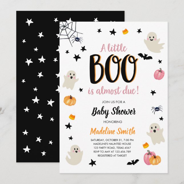 Little Boo Niedlich Halloween Pink Ghost Baby Dusc Einladung (Vorne/Hinten)