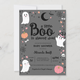 Little Boo Niedlich Halloween Pink Gray Baby Dusch Einladung