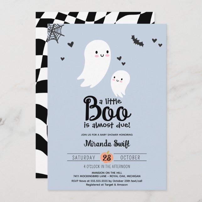 Little Boo Niedlich Mommy Baby Ghost Halloween Dus Einladung (Vorne/Hinten)