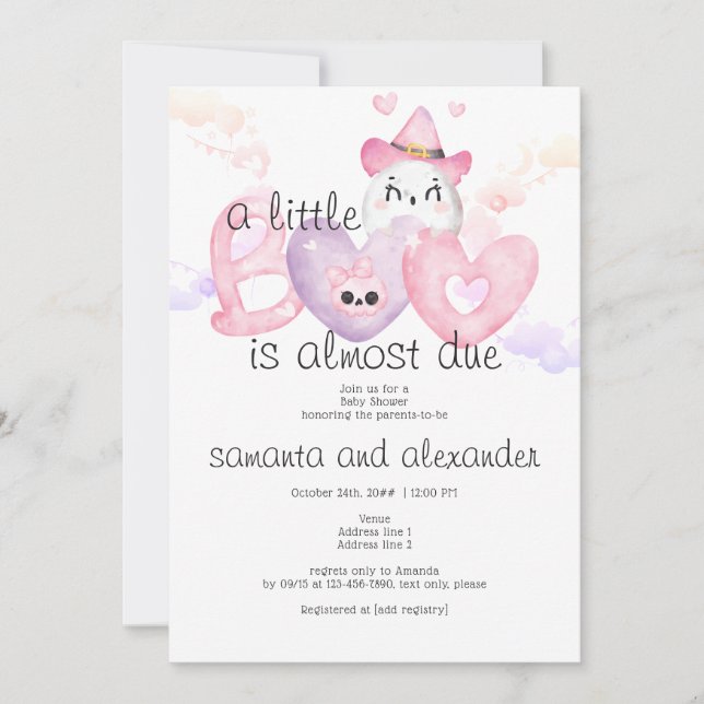 Little BOO Pink Coquette Skull Gothic Baby Dusche Einladung (Vorderseite)