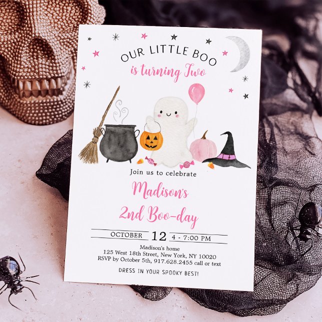 Little Boo Pink Ghost Halloween 2. Geburtstag Einladung (Von Creator hochgeladen)