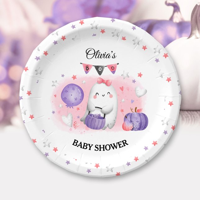 Little Boo Pink Girl Halloween Kinderdusche Pappteller (Little Boo Pink Girl Halloween Baby Shower Paper Plates)