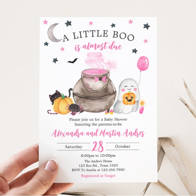 Little Boo Pink Halloween Kinderdusche Einladung (Pink Little Boo Halloween Baby Shower Invitation)