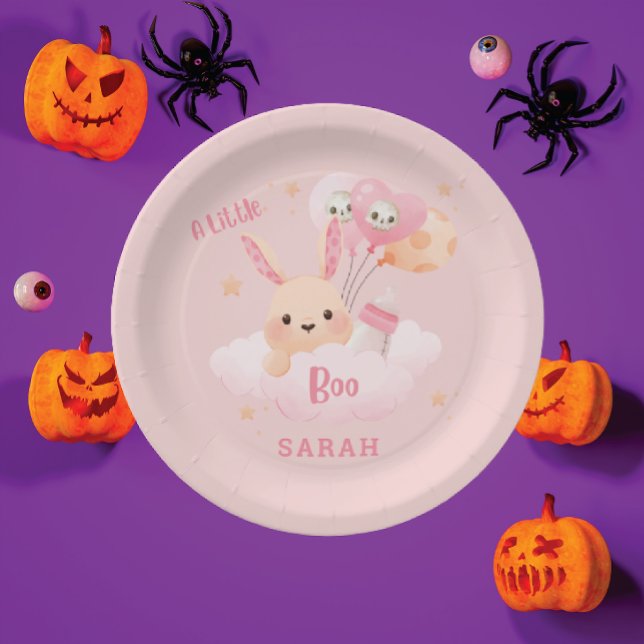 Little Boo Pink Halloween Kinderdusche Pappteller (pink halloween decor, halloween themed baby shower)