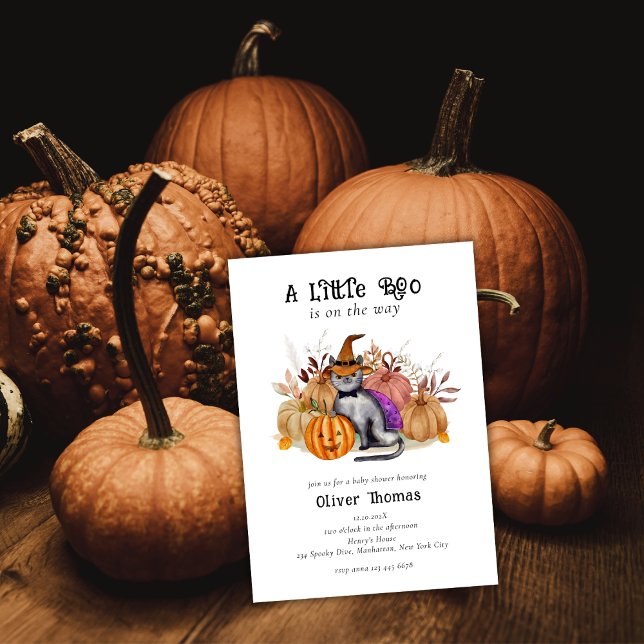 Little Boo Poem Cat in Hexenhut Baby Shower Einladung (Little Boo Poem Cat in Witch Hat Baby Shower Invitation)