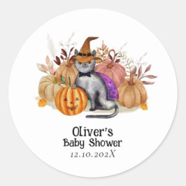 Little Boo Poem Cat in Hexenhut Babydusche Runder Aufkleber