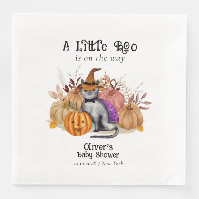 Little Boo Poem Cat in Hexenhut Babydusche Serviette (Vorderseite)