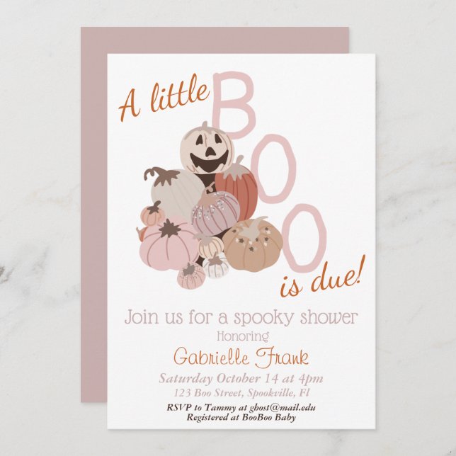 Little Boo Pumpkin Girl Kinderdusche Einladung (Vorne/Hinten)