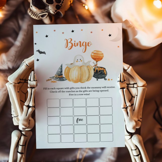 Little Boo Pumpkin Halloween Bingo Game (Pumpkin Halloween Baby Shower Bingo Game)