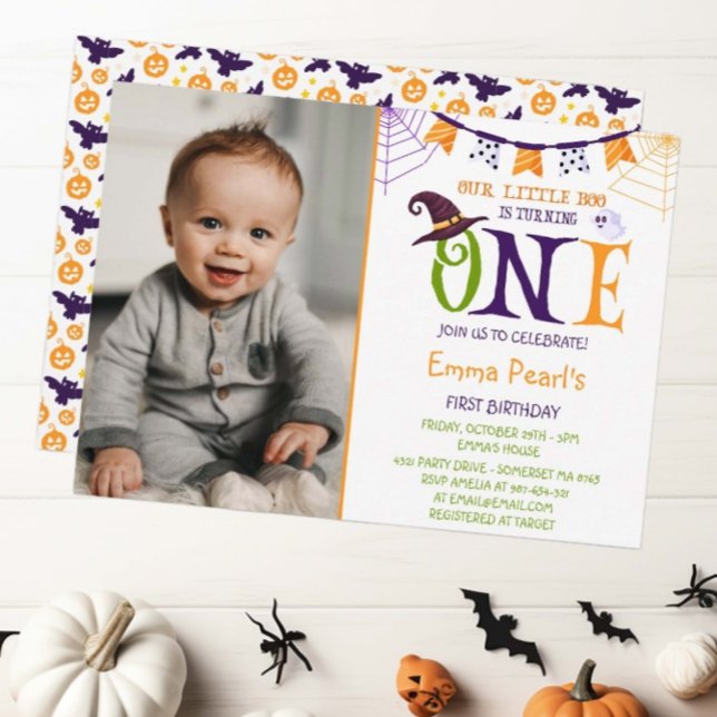 Little Boo Turning One, Halloween Foto Geburtstag Einladung (Von Creator hochgeladen)