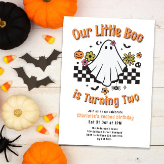 Little Boo Turning Two Retro Ghost 2. Geburtstag Einladung