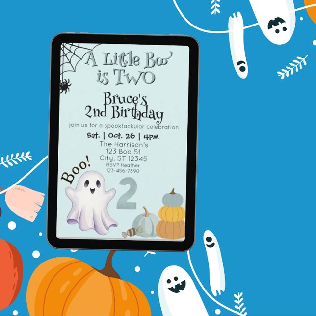 Little Boo Two, Blue 2nd Ghost Birthday Einladung (Von Creator hochgeladen)