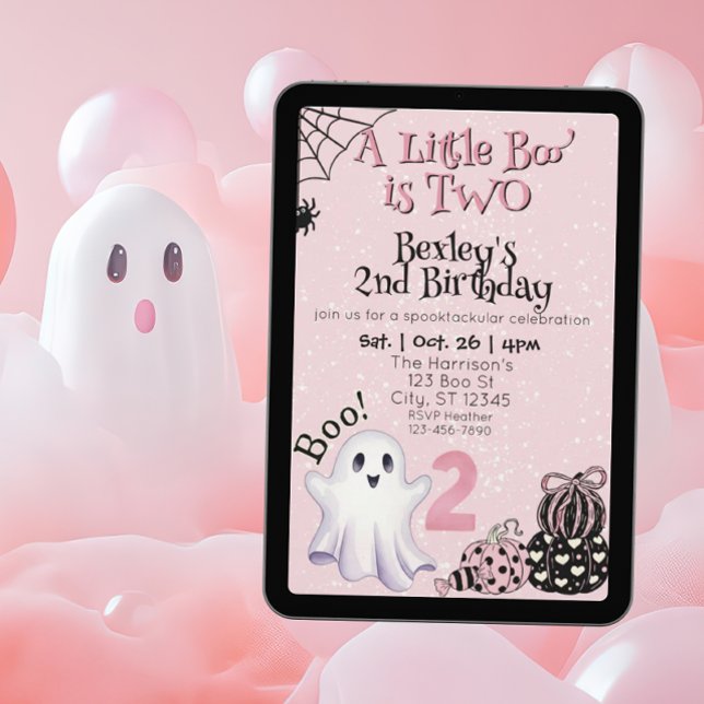 Little Boo Two, Pink 2nd Ghost Birthday Einladung (Von Creator hochgeladen)