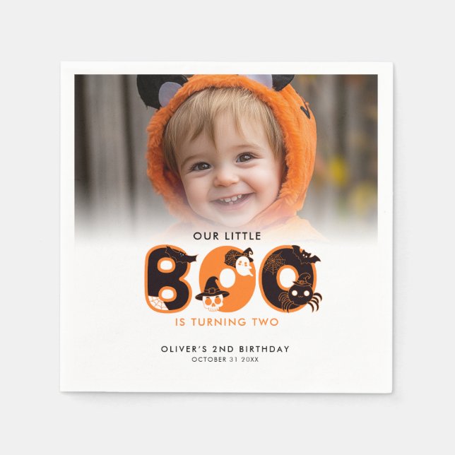 Little Boo Wende 2 Foto Halloween Geburtstag Serviette (Vorderseite)