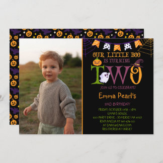 Little Boo Wende Zwei | Boo Second Birthday Foto Einladung