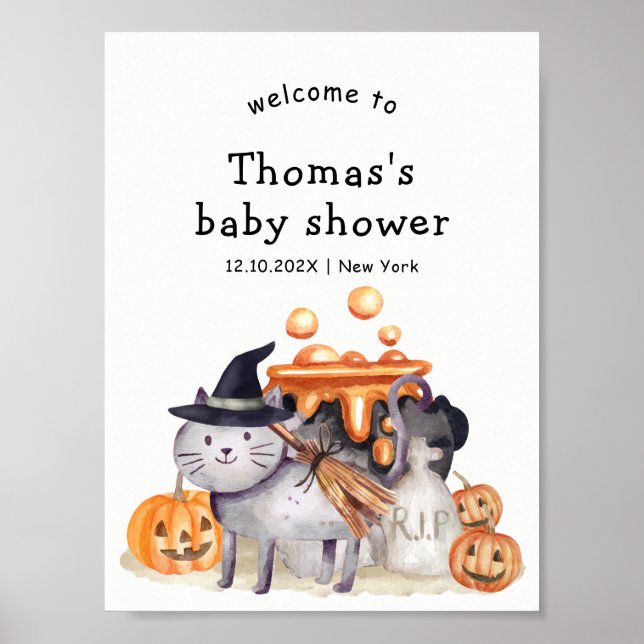 Little Boo Witch Cat Brewing Baby Dusche Willkomme Poster (Vorne)
