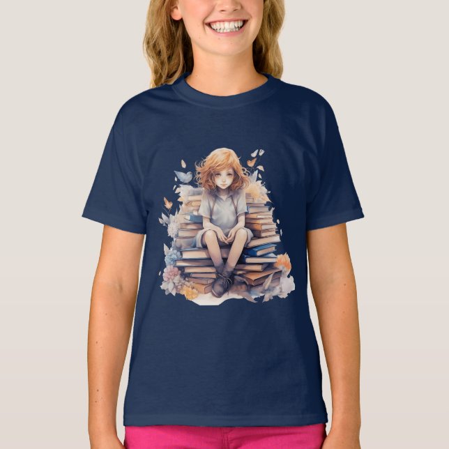 Little Bookworm Girl Zurück zur Schule T-Shirt (Vorderseite)