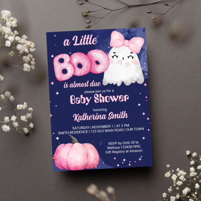 Little Boom Halloween Baby Girl Dusche I Einladung (Little boo baby girl ghost pink pumpkin Halloween baby shower invitation template instant download )