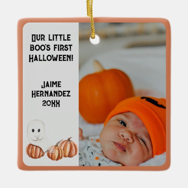 Little Boos erstes Halloween-Niedliches Foto Keramikornament (Vorderseite)