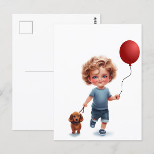 Little Boy and Dackel Postcard Art Postkarte