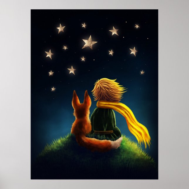 Little Boy and Fox. Kinderzimmer Art Illustration Poster (Vorne)