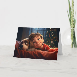 Little Boy and Puppy Christmas Card Feiertagskarte