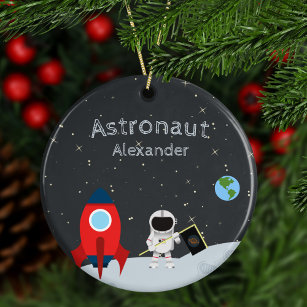 Little Boy Astronaut auf dem Mond, Name Space Chri Keramik Ornament