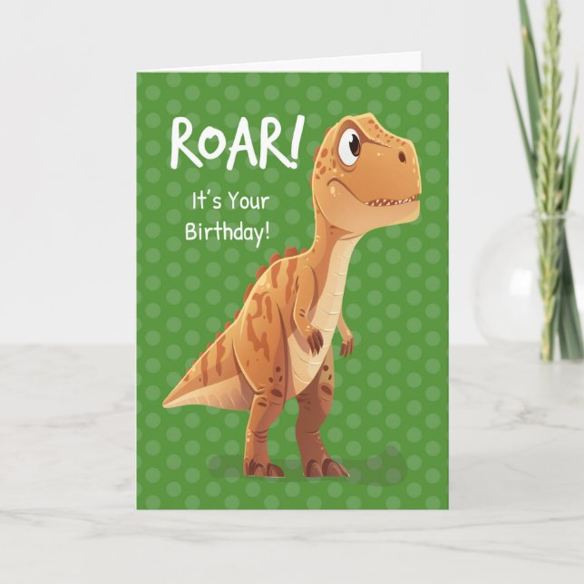 Little Boy Birthday T Rex Roar mit Polka Dots Karte (Vorderseite)