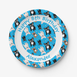 Little Boy Blue French Bulldogs Geburtstagskuchen Pappteller