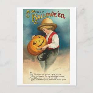 Little Boy Carving Pumpkin Postkarte