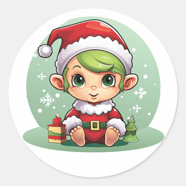 Little Boy Elf Xmas Magic Runder Aufkleber (Vorderseite)