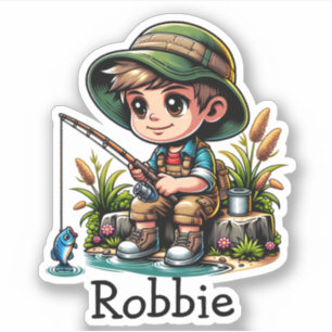 Little Boy Fishing Cartoon Personalisiert Aufkleber