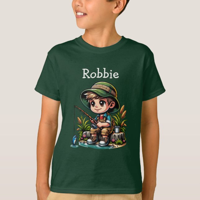 Little Boy Fishing Cartoon Personalisiert T-Shirt (Vorderseite)