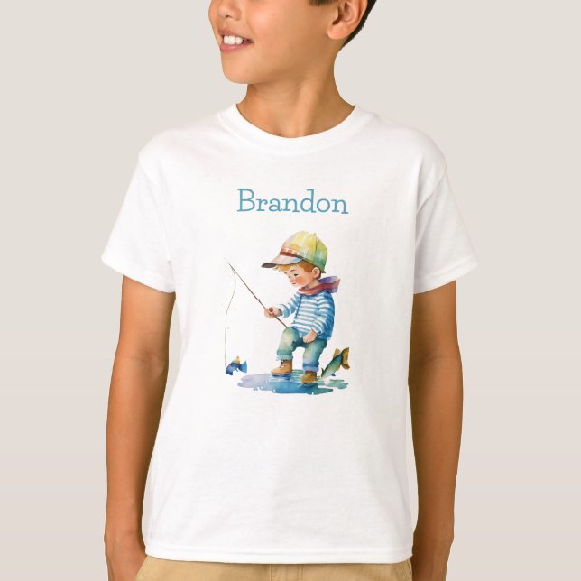 Little Boy Fishing Illustration Personalisiert T-Shirt (Vorderseite)