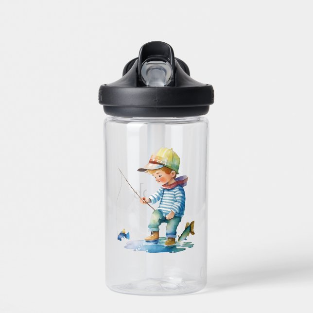 Little Boy Fishing Illustration Personalisiert Trinkflasche (Vorne)