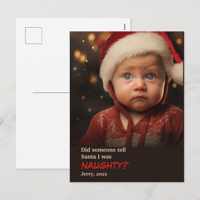 Little Boy Naughty List Fun Foto Postkarte (Vorne/Hinten)