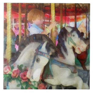 Little Boy on Carousel Fliese