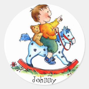 Little Boy on Rocking Horse Anpassbare Sticker
