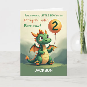 Little Boy Personalize 2 Birthday Niedlich Dragon Karte