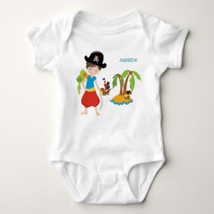 Little Boy Pirate mit Schatz und Papagei Baby Strampler