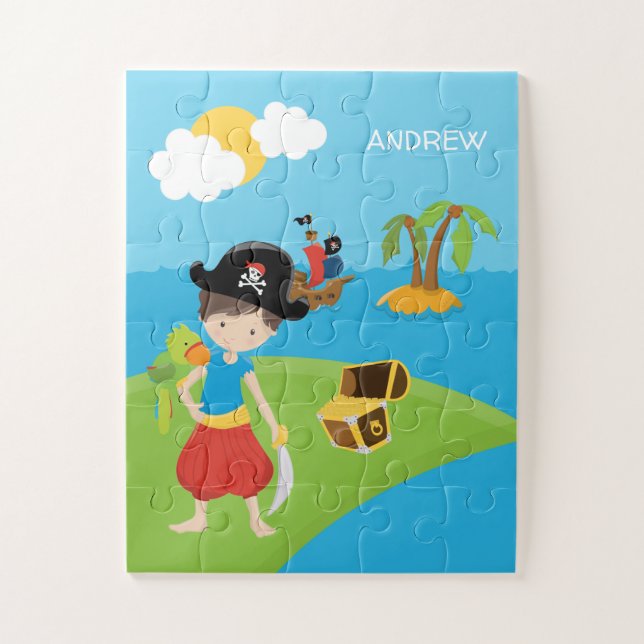 Little Boy Pirate mit Schatz und Papagei Puzzle (Vertikal)
