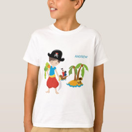 Little Boy Pirate mit Schatz und Papagei T-Shirt